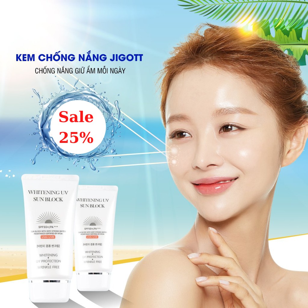 [Cam kết chính hãng]Combo 2 Kem chống nắng dưỡng trắng da nâng tông tự nhiên JIGOTT WHITENING SUNBLOCK Hàn Quốc