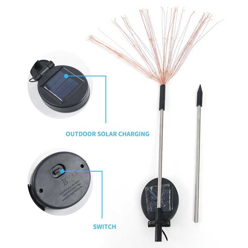 Đèn LED Năng Lượng Mặt Trời Dây Đồng Hình Pháo Hoa Bồ Công Anh Trang Trí Sân Vườn Ngoài Trời