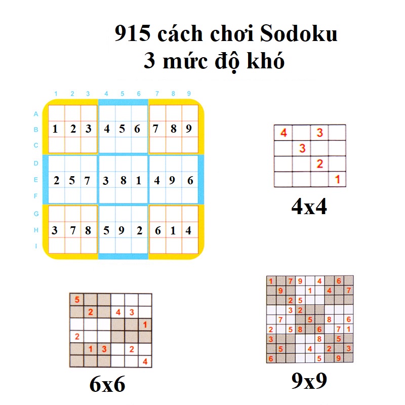 Đồ chơi bộ Sodoku 915 level 4 trong 1 bìa gỗ và số dính từ Montessori KB216017