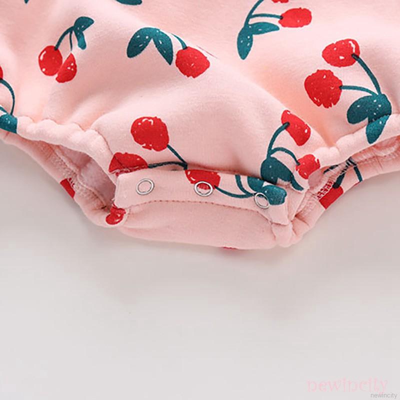 Áo liền quần tay dài in hình quả cherry và băng đô quấn đầu cho bé gái sơ sinh