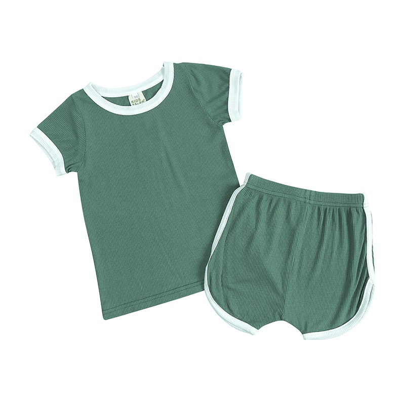 Bộ ngắn thun tăm trơn cổ viền màu pastel cho bé gái 9-19kg - Bigbabyshop