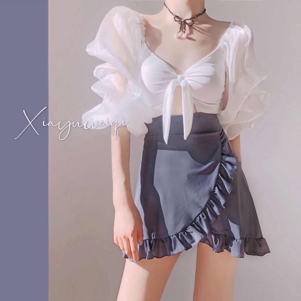 Bikini Đi Biển Nữ Liền Thân LUHAZO Quảng Châu Có tay kín đáo kiểu Hàn Quốc Sang Chảnh Bánh bèo