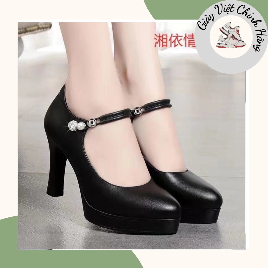 Giày thời trang nữ QC ❤️FREESHIP❤️ Giày công sở cao gót hai đế cài quai gót 9cm 1903