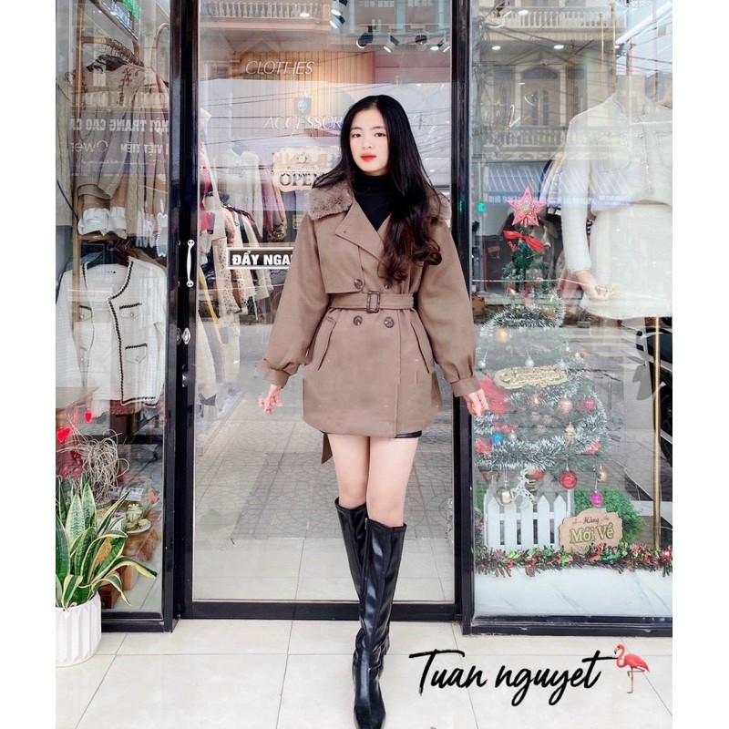 [ MÃ 1802 ] ÁO KHOÁC DẠ CỔ LÔNG KÈM ĐAI TAY | BigBuy360 - bigbuy360.vn