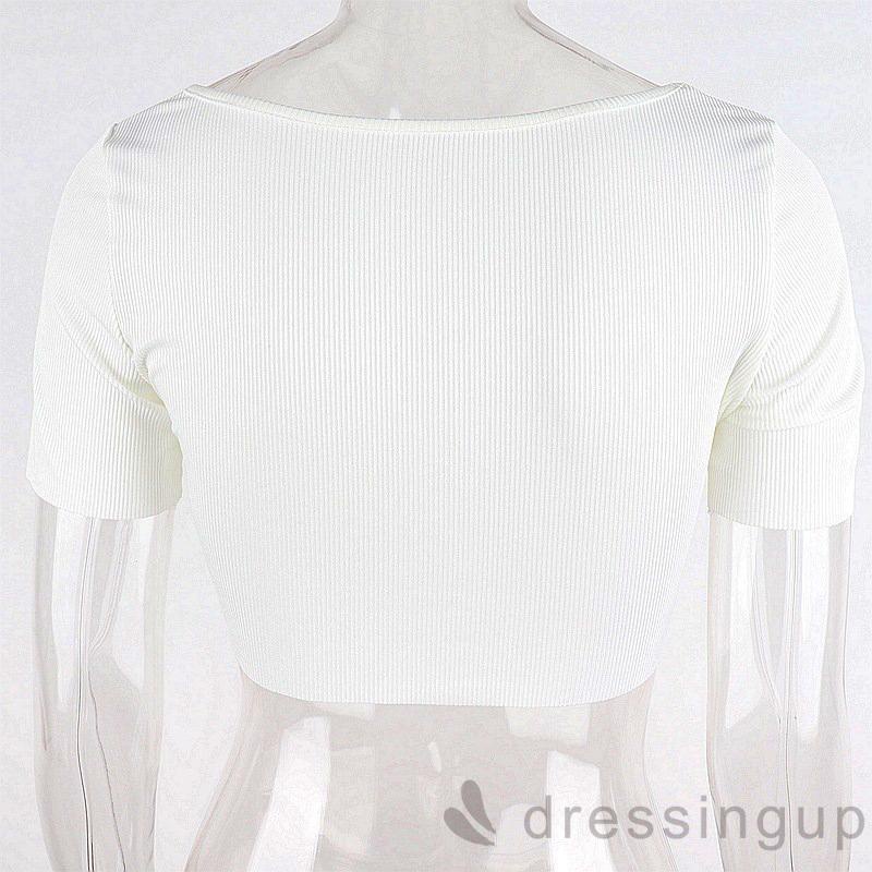 Áo croptop tay ngắn cổ vuông màu sắc thời trang cho nữ