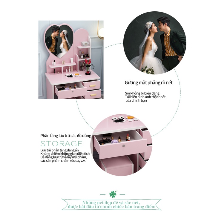 Bàn trang điểm tại nhà Dùng được cả trong những căn hộ nhỏ Có kèm gương Hiện đại tối giản có thể trữ được nhiều đồ