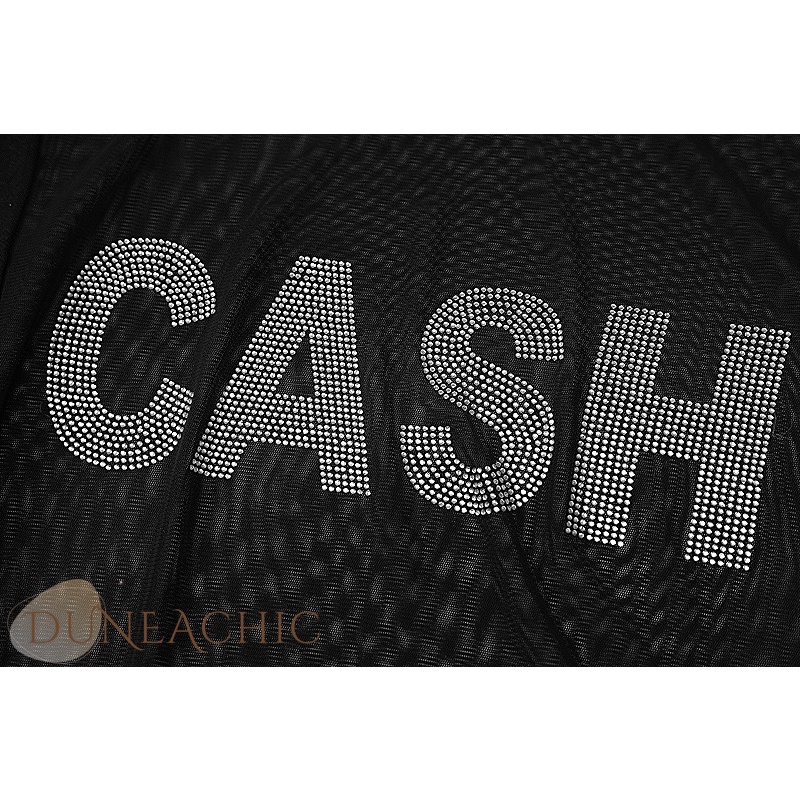 DUNEA Áo Thun Lưới Tay Dài Cổ Tròn Khoét Ngực Gợi Cảm Cho Nữ