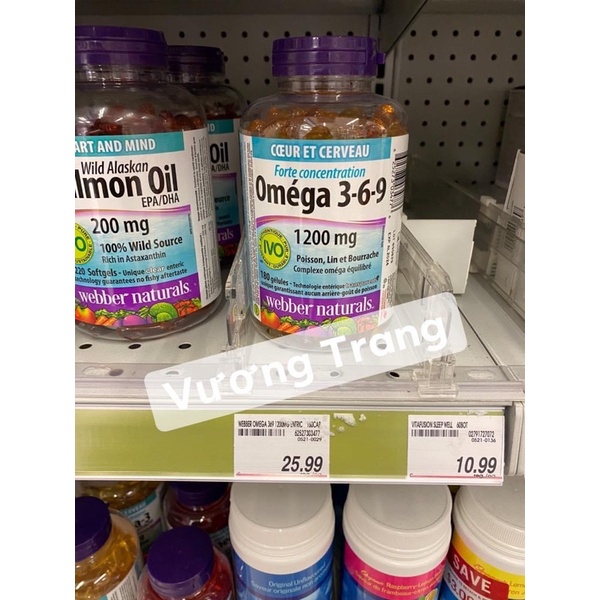 Viên dầu cá omega 3-6-9 hàm lượng 1200mg- Công nghệ khử tanh, hộp 180 viên - Webber Canada