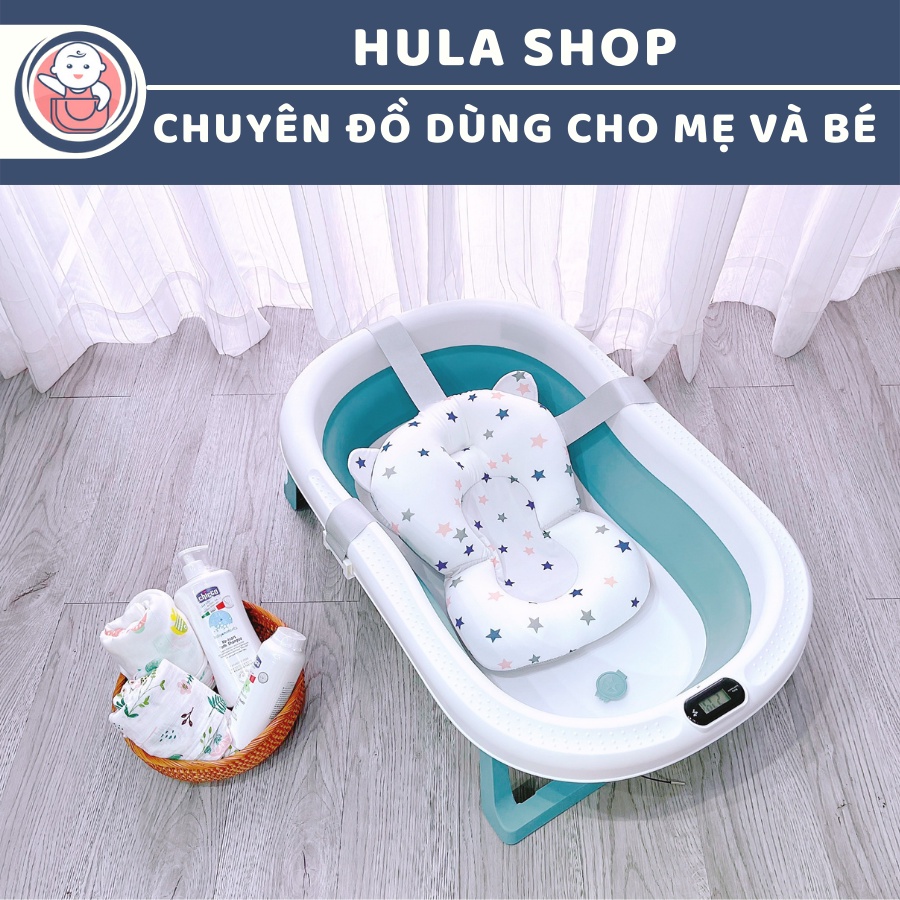 Chậu tắm gấp gọn kèm phao có nhiệt kế cho bé màu xanh size lớn 9BABY