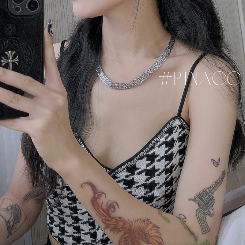 Dây chuyền, vòng cổ 3 bính ép dẹp phối màu, bản dày sang trọng, chạm máy 4D siêu sáng .PTNACC.