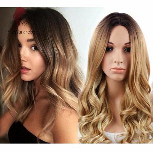 Bộ Tóc Giả Nữ Xoăn Dài Màu Vàng Chịu Nhiệt Cao