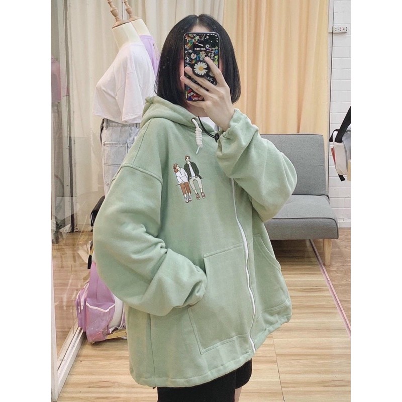 HOODIE ZIP XANH BƠ THÊU COUPLE | BigBuy360 - bigbuy360.vn