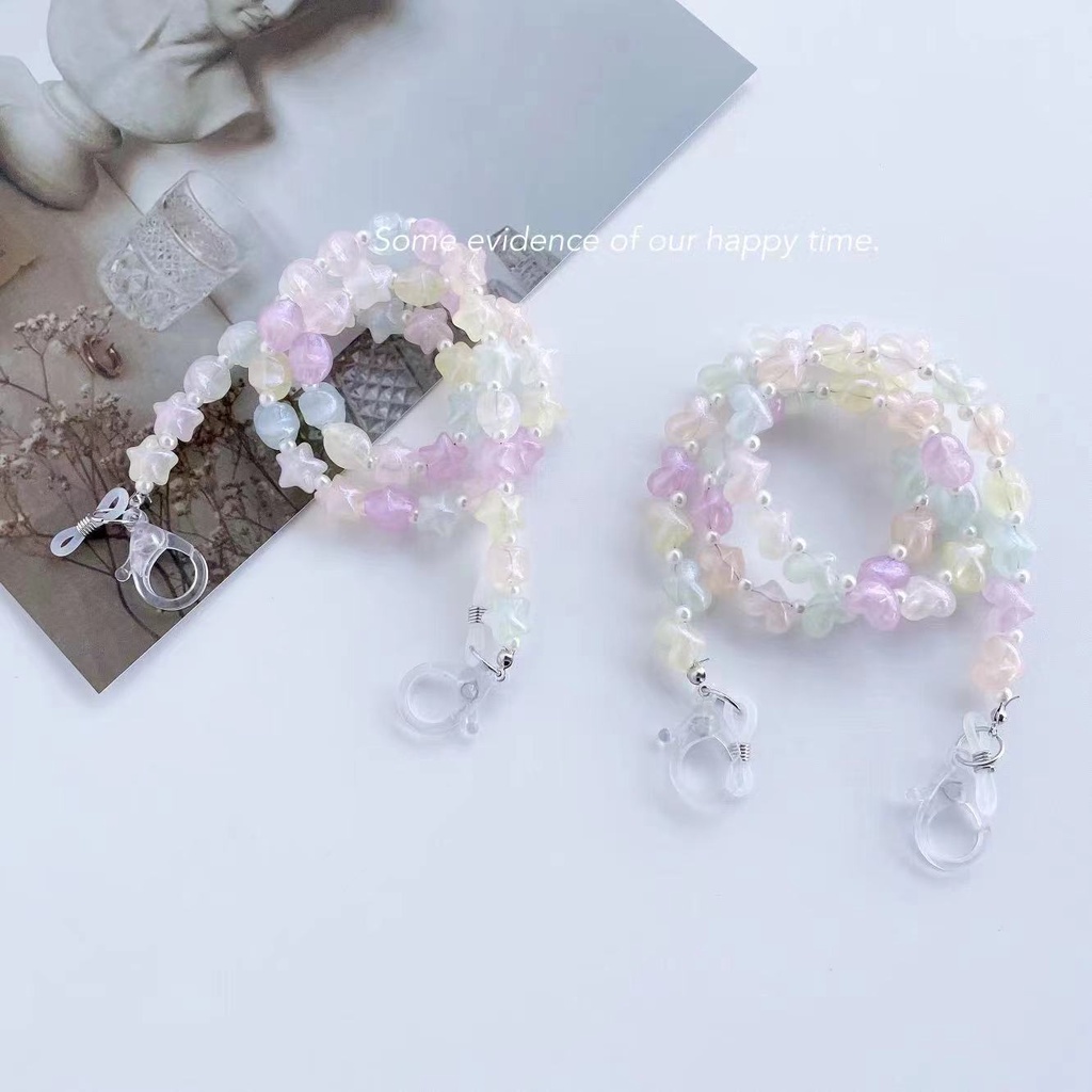 Dây Đeo Mắt Kính Đính Hạt Hình Ngôi Sao Màu Macaron Phong Cách Mới Sáng Tạo Đơn Giản