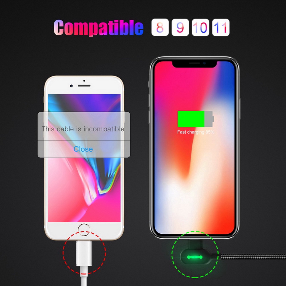 Dây cáp sạc dữ liệu USB 90 độ 1.2m / 1.8m dành cho iPhone 6 7 8 X