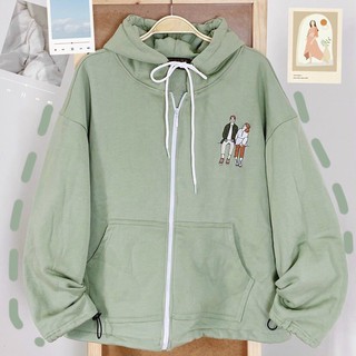 ÁO HOODIE KÉO KHÓA XANH RÊU NHẠT,áo hoodie kéo khóa unisex
