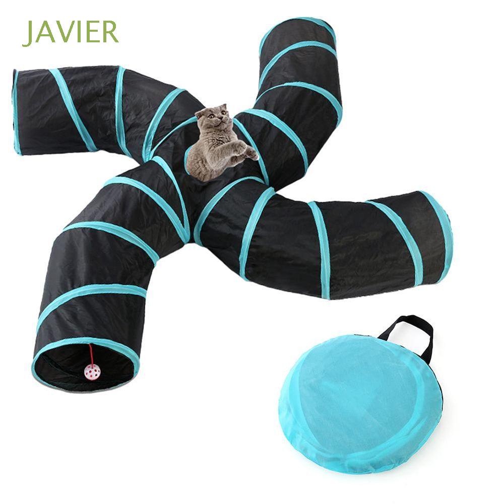 JAVIER Đồ chơi đường hầm chui màu xanh dương/đen tương tác với mèo có thể gấp gọn