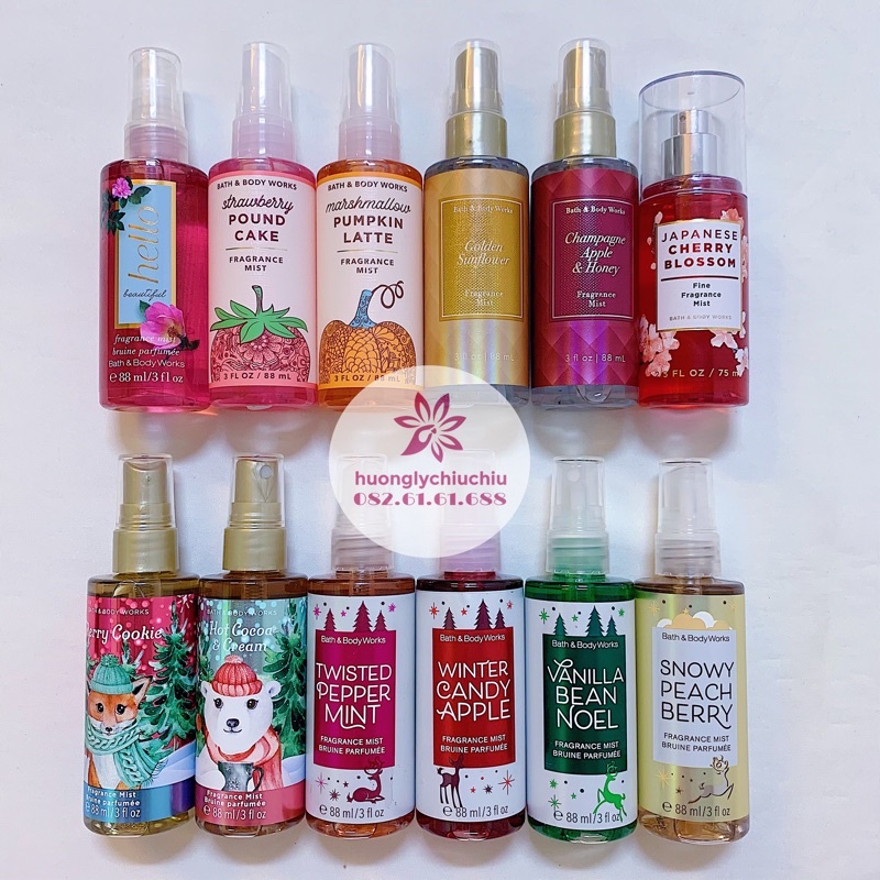 Xịt thơm Bath and Body works 75ml- body mist 88ml nhiều mùi mẫu mới