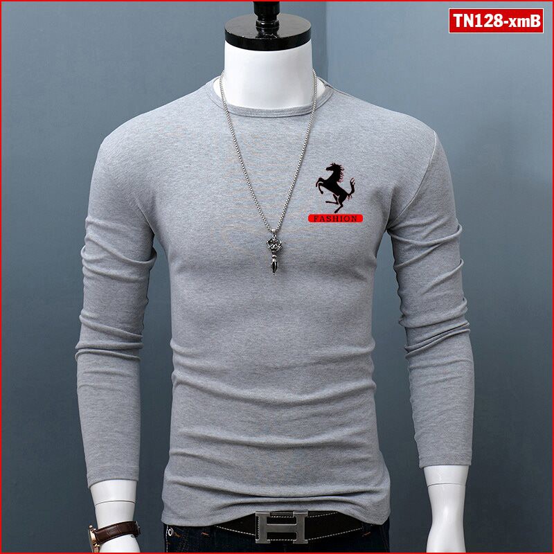 Áo thun nam tay dài TN128 logo con ngựa vải sợi tre tổng hợp bảo vệ môi trường | BigBuy360 - bigbuy360.vn