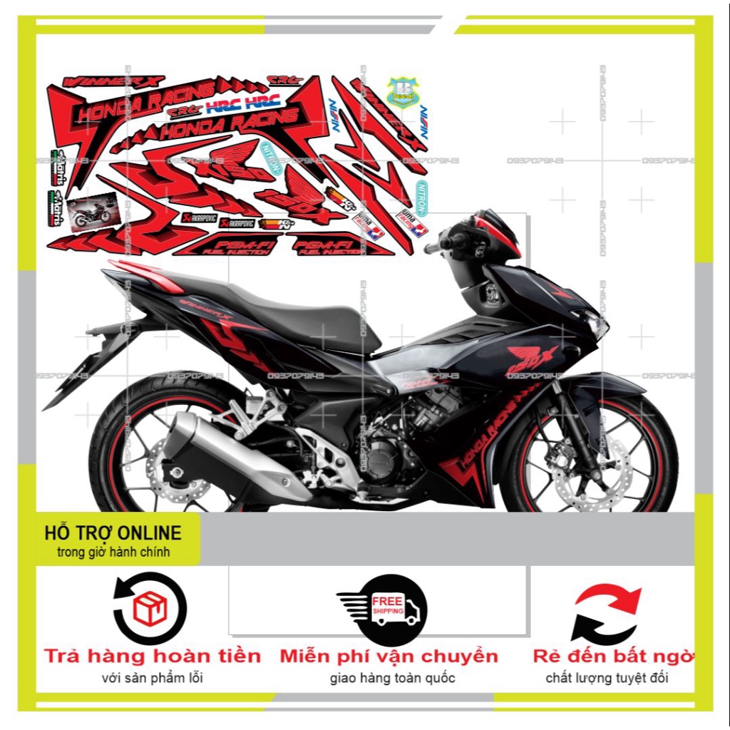 TEM XE WINNER X HONDA RACING ĐỎ ĐEN -- SHIN DECAL 2