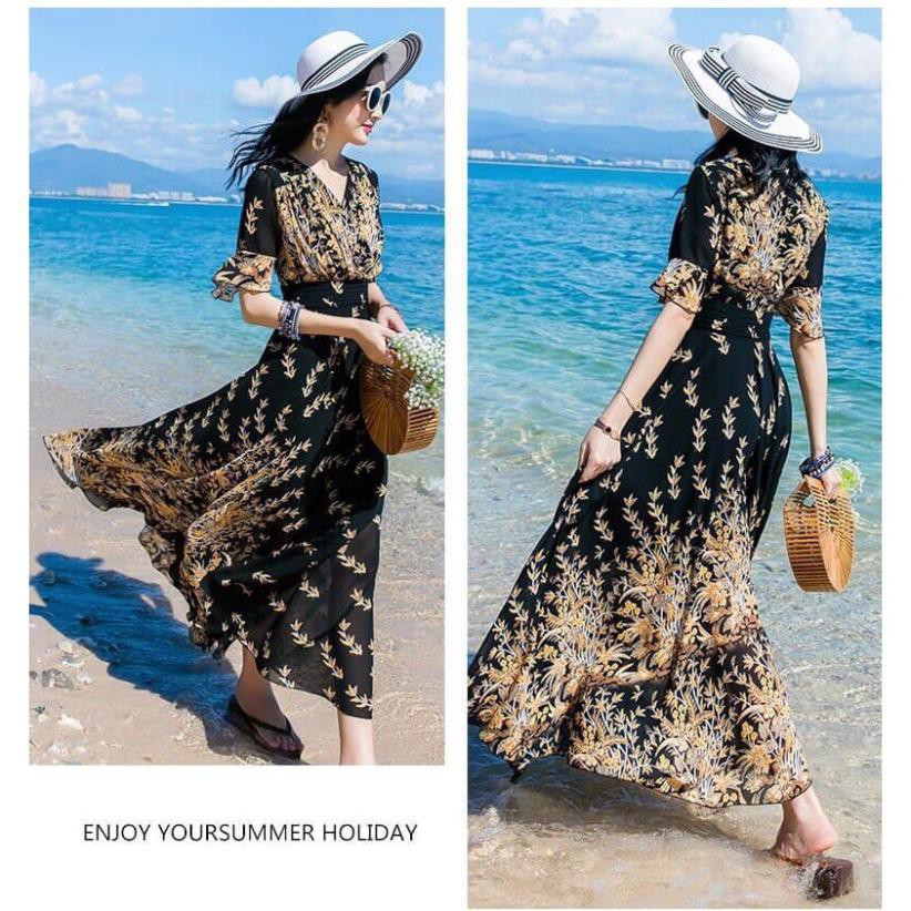 Đầm Maxi Hoa Nhí Dáng Dài Thướt Tha Cao Cấp - Váy Đi Biển Voan Lụa 2 Lớp Đẹp Quảng Châu Loại 1 | BigBuy360 - bigbuy360.vn