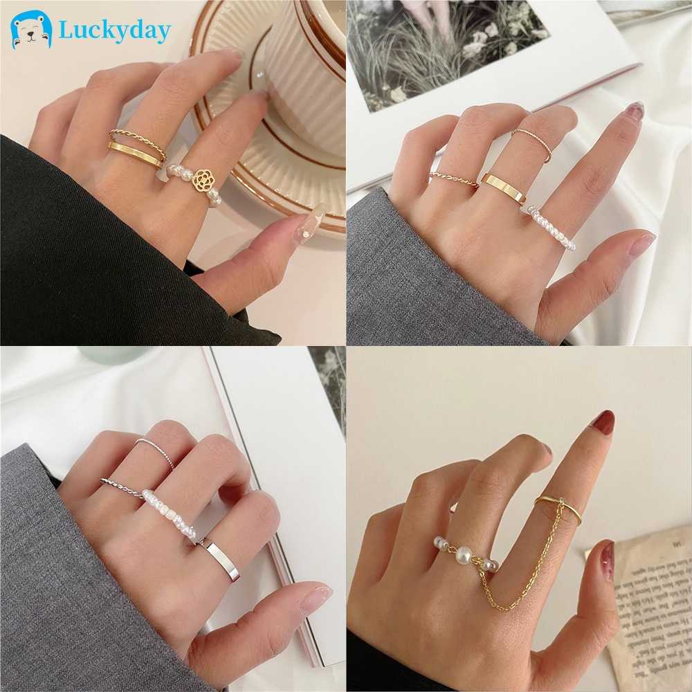 Set nhẫn đeo ngón kiểu dáng hoa/bướm thời thượng