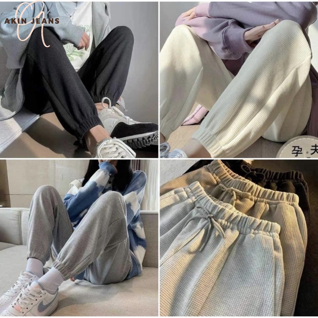 Quần Jogger Nữ Ông Rộng Bo Gấu Dây Rút Akin Jeams Quần Thu Đông Nữ Chất Tổ Ong Thun Nỉ Dáng Bomber Thể Thao Đủ Màu QJHQ