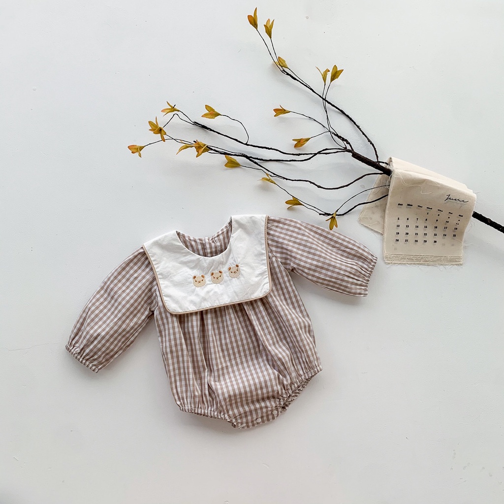 Bộ áo liền quần in hình gấu dễ thương dành cho bé gái 0-2 tuổi