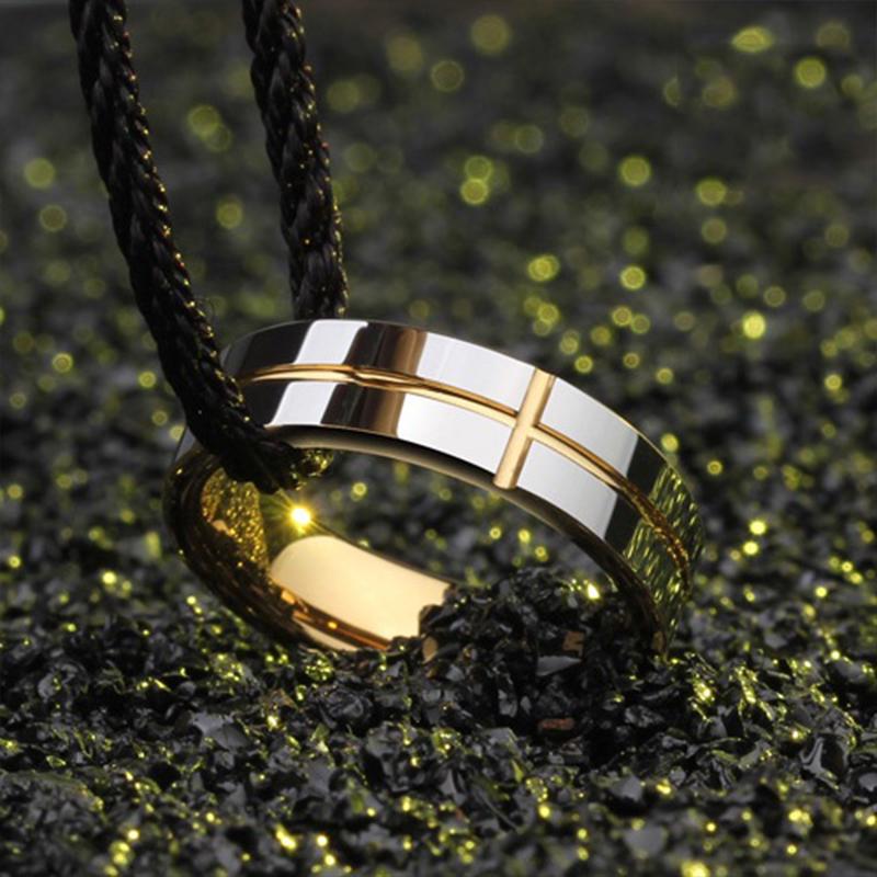 Nhẫn Thép Titan Không Gỉ Hình Thánh Giá Unisex