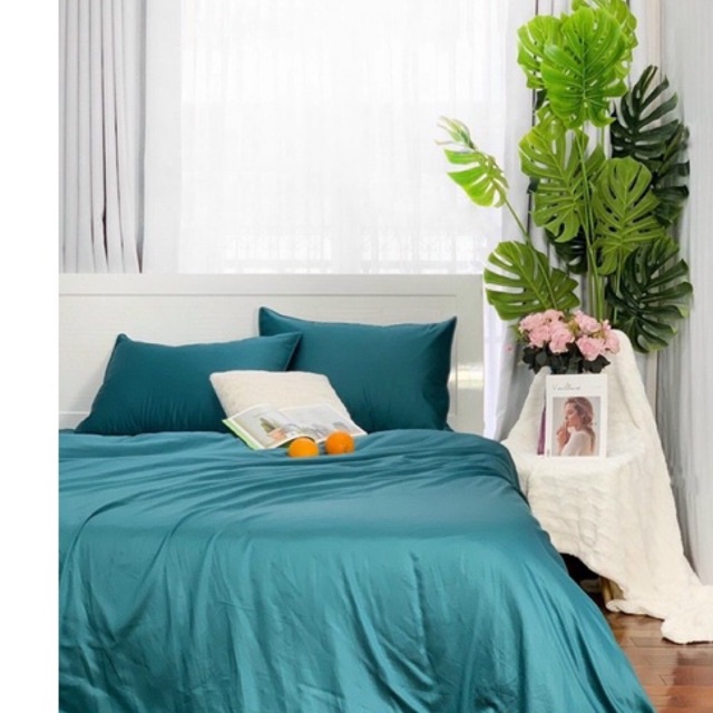 Ga gối màu trơn tencel 60s cao cấp, 1 ga trải giường bo chun kèm 2 vỏ gối nằm