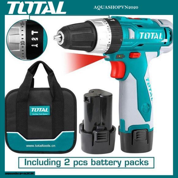 12V MÁY KHOAN BÚA DÙNG PIN LI-ION Total + KÈM theo 2 PIN + 2 MŨI KHOAN Cr-V 50mm - TIDLI228120