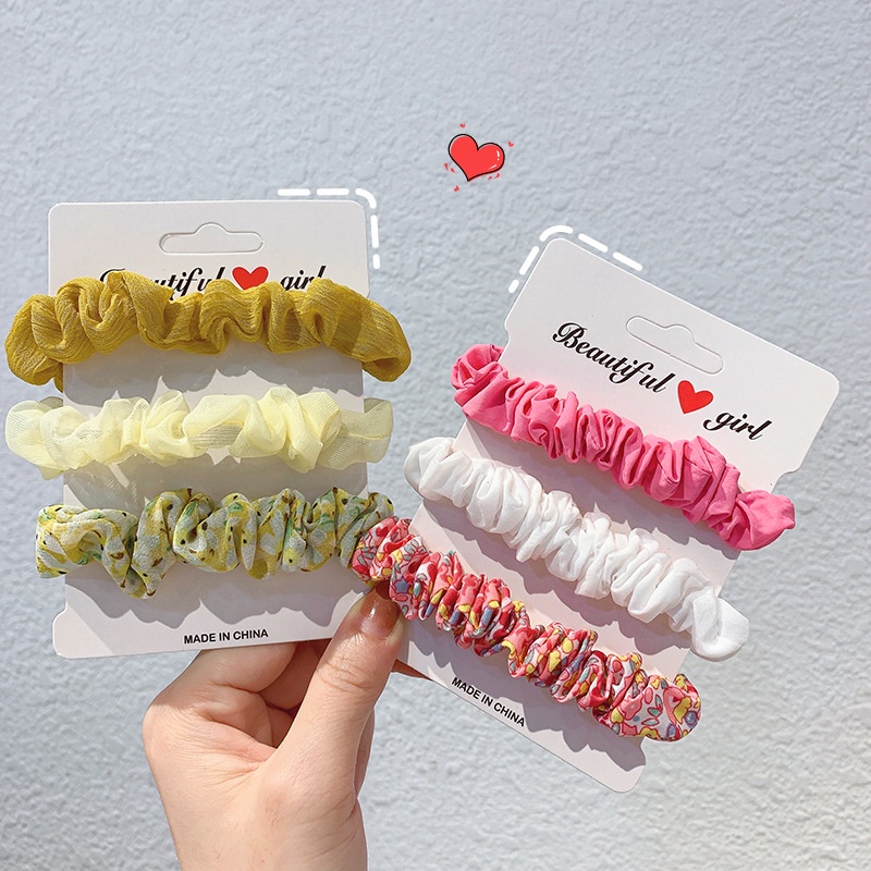 Set 3 Dây Cột Tóc Nữ Bằng Vải Nhiều Màu Họa Tiết Đơn Giản Thời Trang Phong Cách Hàn Quốc