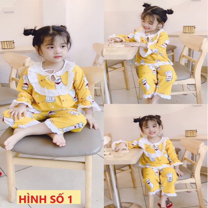 Bộ pijama dài tay bèo in hình cute cho bé gái