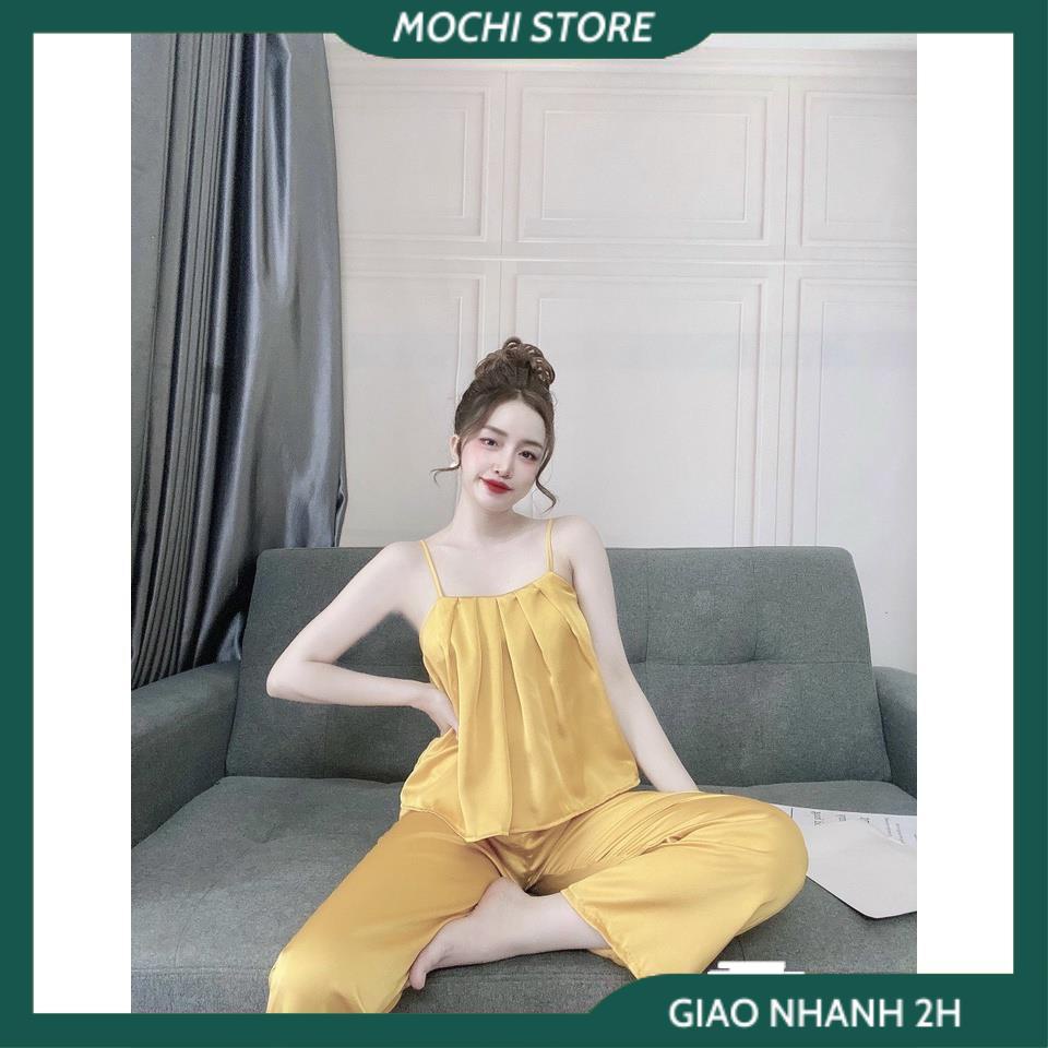 Đồ Bộ Mặc Nhà, Đồ Ngủ Lụa Áo 2 Dây Xếp Ly Quần Dài Chất Lụa Satin Cao Cấp Form Rộng Rãi Dưới 65kg Mặc Vừa. | BigBuy360 - bigbuy360.vn