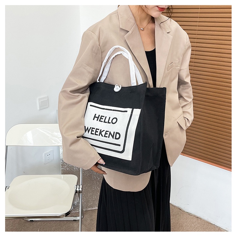 Túi Xách Canvas Cỡ Lớn In Chữ Phong Cách Retro Thời Trang