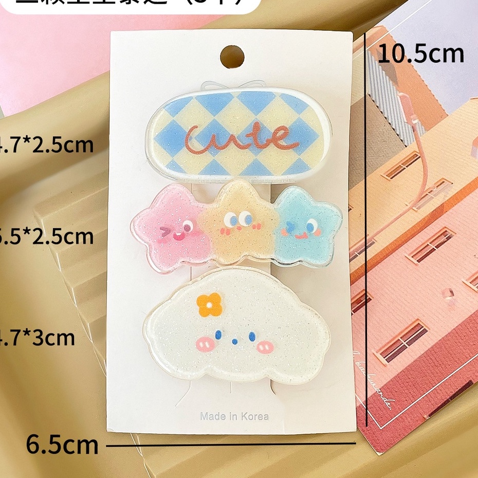 Set 3 Kẹp Tóc Mái Họa Tiết Hoạt Hình Dễ Thương - Phụ Kiện Kẹp Tóc