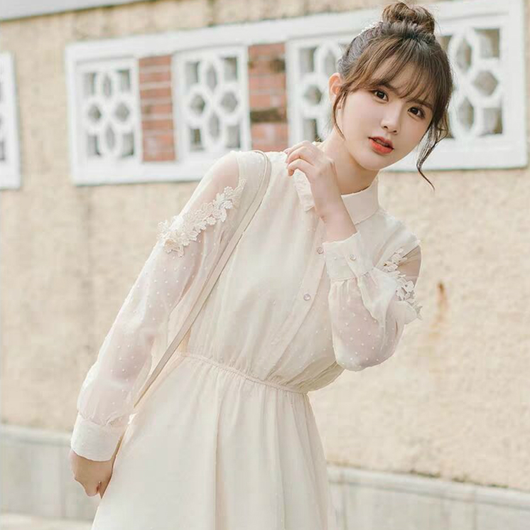 Đầm Voan Dài Tay Phối Lưới Xinh Xắn Dành Cho Nữ | BigBuy360 - bigbuy360.vn