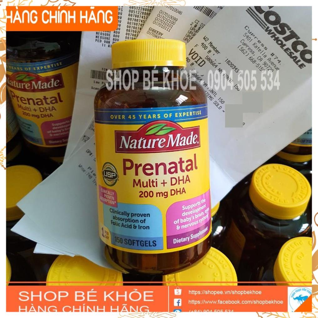 Vitamin Cho Bà Bầu,Vitamin Tổng Hợp Cho Nữ Prenatal + DHA 200mg Nature Made - 150v: Chuẩn Mỹ TADUNO Store