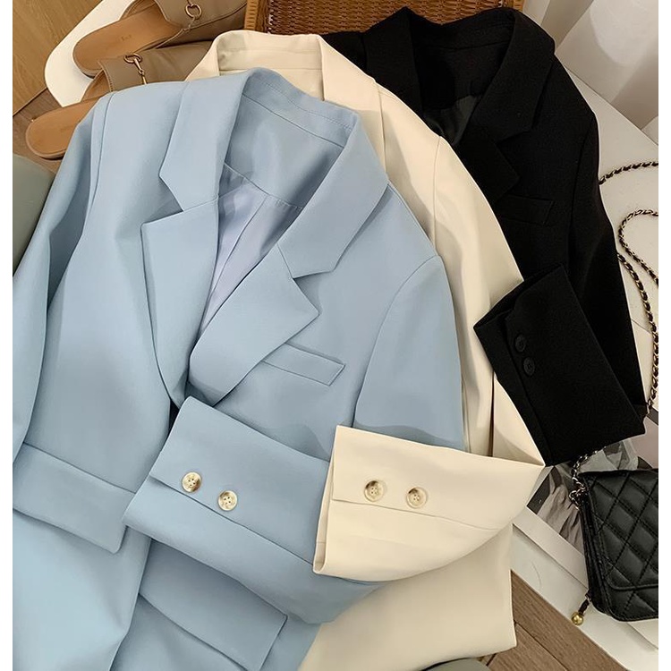 The store is on holiday  please chat with customer service! Áo Khoác Vest Hai Hàng Nút Phong Cách Hàn Quốc Cổ Điển Màu Xanh Dương Nhạt Thời Trang Mùa Xuân Mới Cho Nữ