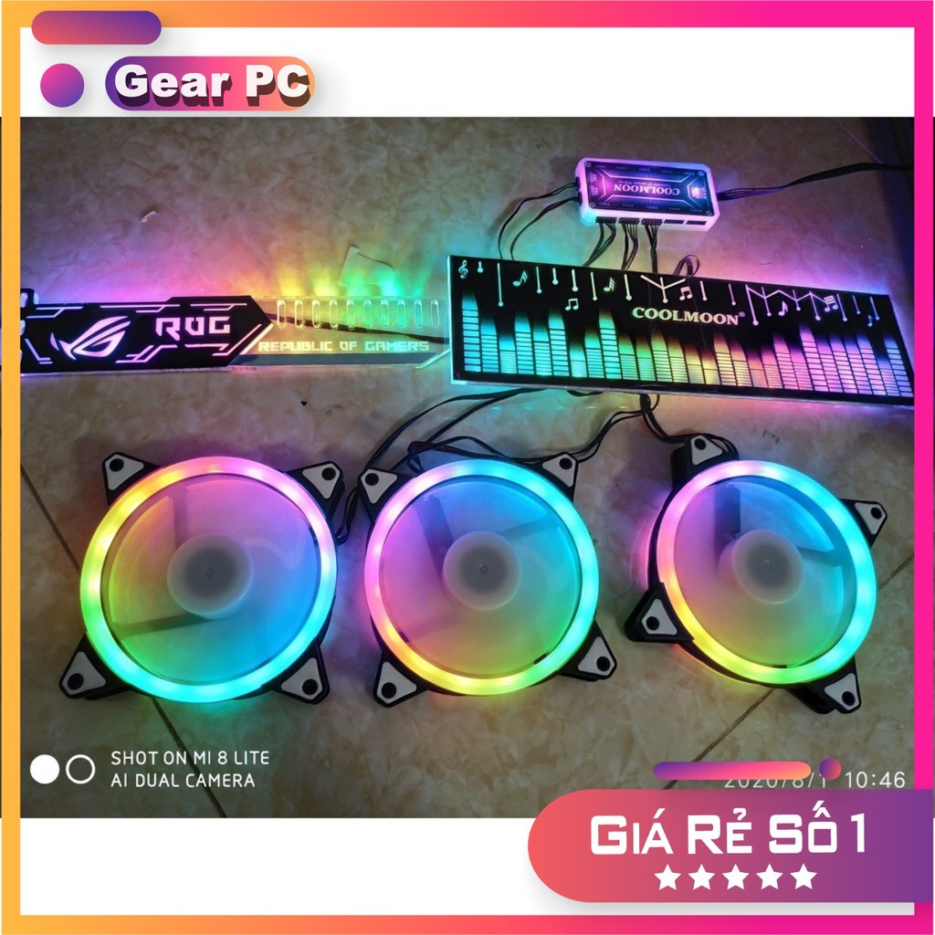 Bộ 3 fan led RGB trang trí case PC kèm giá đỡ vga và tấm chắn nguồn - Máy Tính Báo Hồng