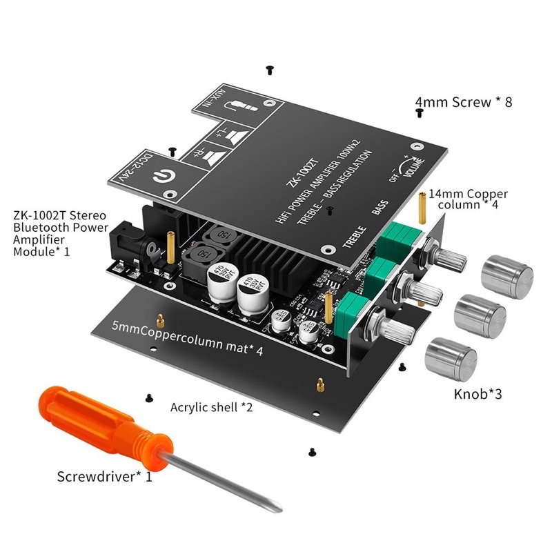 ZK-1002T-Mạch khuyếch đại âm thanh Wuzhi ZK-1002T 100W*2 Chip 3116D2 Bluetooth 5.1 có hỗ trợ App