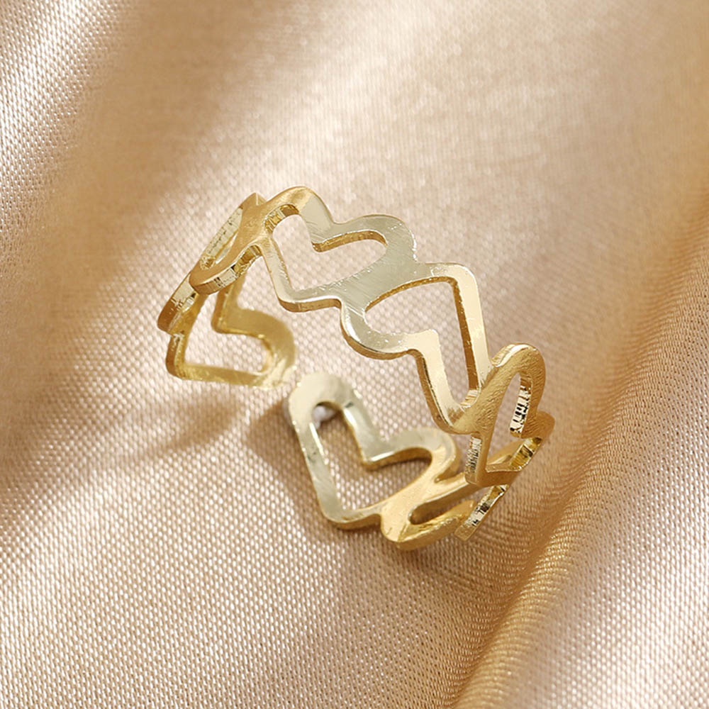 Nhẫn Hở Mạ Bạc/Vàng Hình Trái Tim Rỗng Đơn Giản Có Thể Điều Chỉnh Cho Nữ