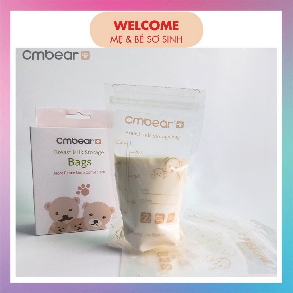 TÚI TRỮ SỮA ⚡️FREESHIP⚡️ Túi Trữ Sữa Cmbear Hộp 30 Túi 220ml