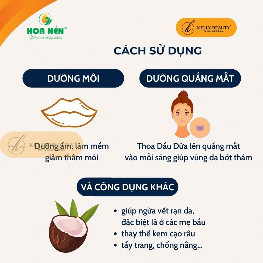 Dầu Dừa HOA NÉN 300ml - Dưỡng Ẩm Toàn Thân; Giúp Tóc Bóng Khỏe; Ngừa Rạn Da, Dưỡng Mi | Kelly Beauty