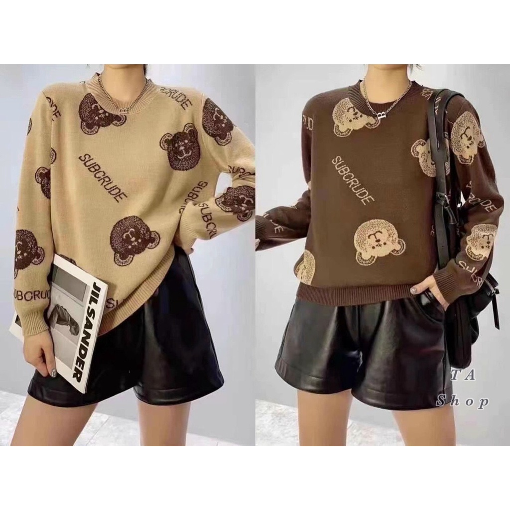 Áo len cổ tròn họa tiết bo gấu siêu đẹp