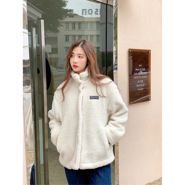 Áo Khoác Nữ Khoá Kéo Dài Tay Dáng Rộng -  Áo Lông Trắng Cổ Cao Logo ONS Freesize dưới 70kg | BigBuy360 - bigbuy360.vn