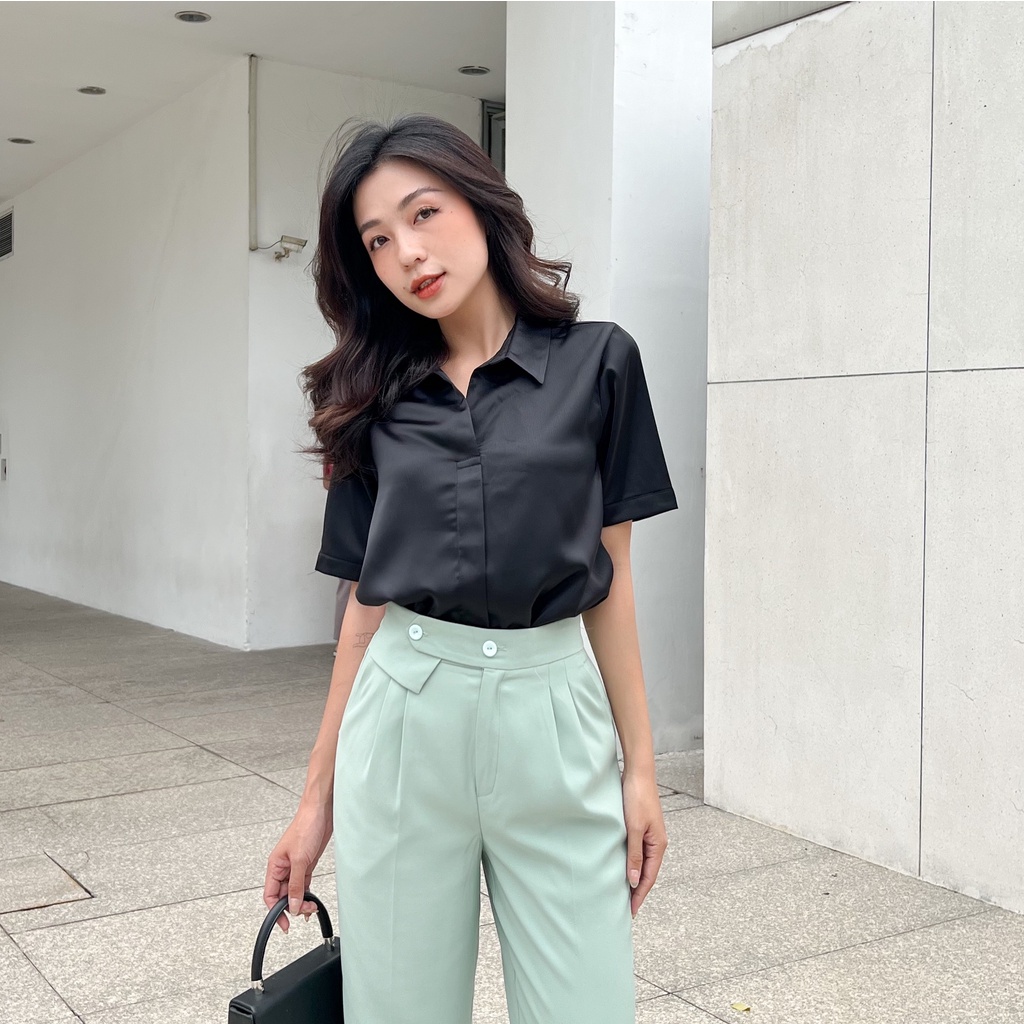 Áo sơ mi công sở tay ngắn lụa vân Callene (L1709)