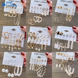 Image of 12pcs/set Retro Pearl Butterfly Earring Set Gold Earrings Stud Circle Earing Women Jewelry Accessories