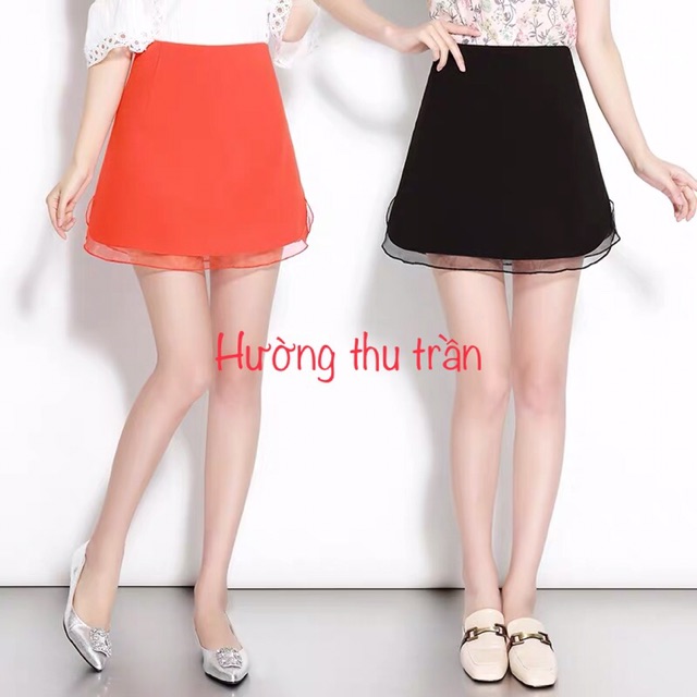 Chân váy dáng suông phối voan công sở