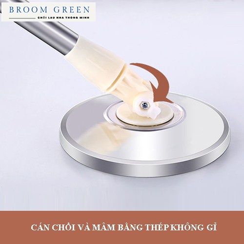 Bộ Chổi Lau Nhà Xoay 360 Độ Cao Cấp, Ổ Vắt Kep Phân Tách, Bánh Xe To, Cán và Mâm Inox Chắc Chắn - Broom Green PR05