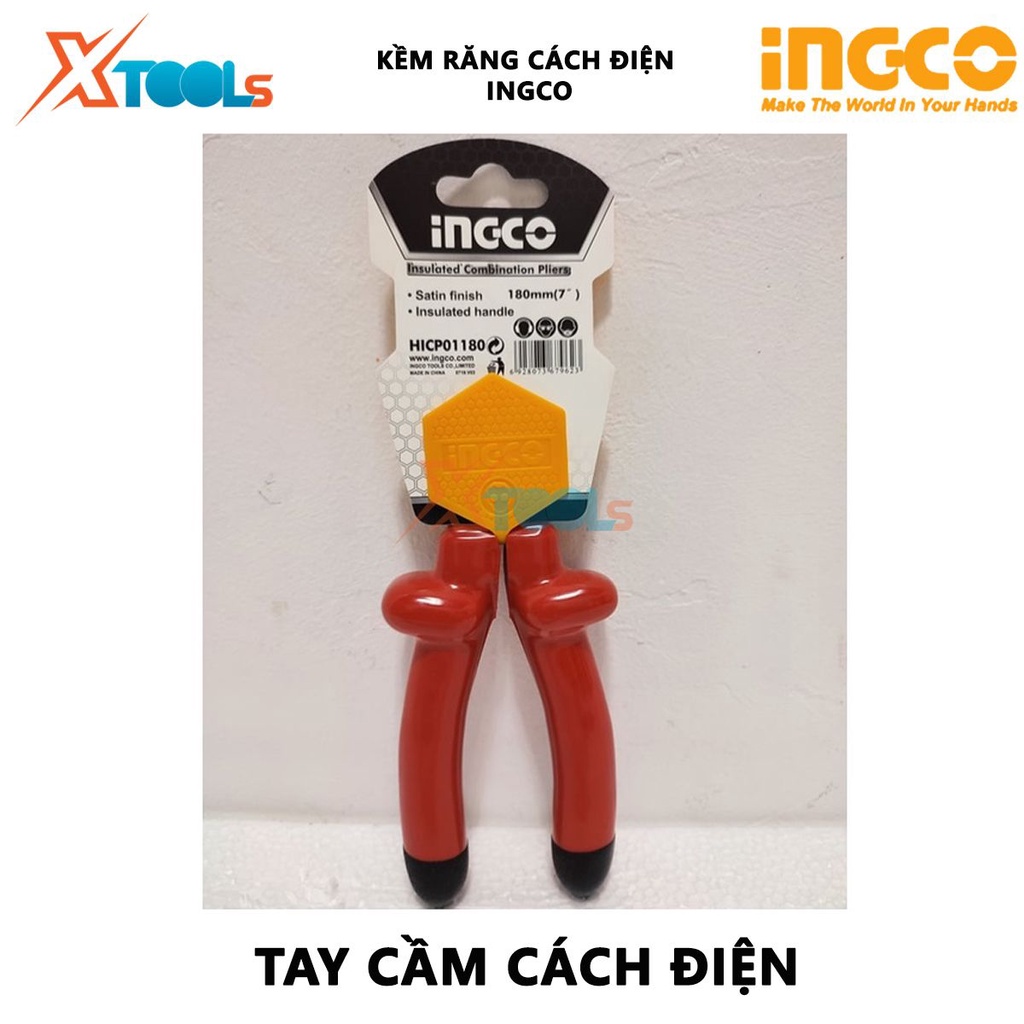 Kìm răng cách điện INGCO | kềm răng cách điện Kích thước 7 inch/180mm - 8 inch/200mm Tay cầm bọc nhựa chuyên dụng